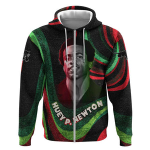 Huey P. Newton Zip Hoodie Swirl Design Black Panther Party Symbol Revolutionary Tribute - African Pride