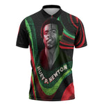 Huey P. Newton Zipper Polo Shirt Swirl Design Black Panther Party Symbol Revolutionary Tribute - African Pride