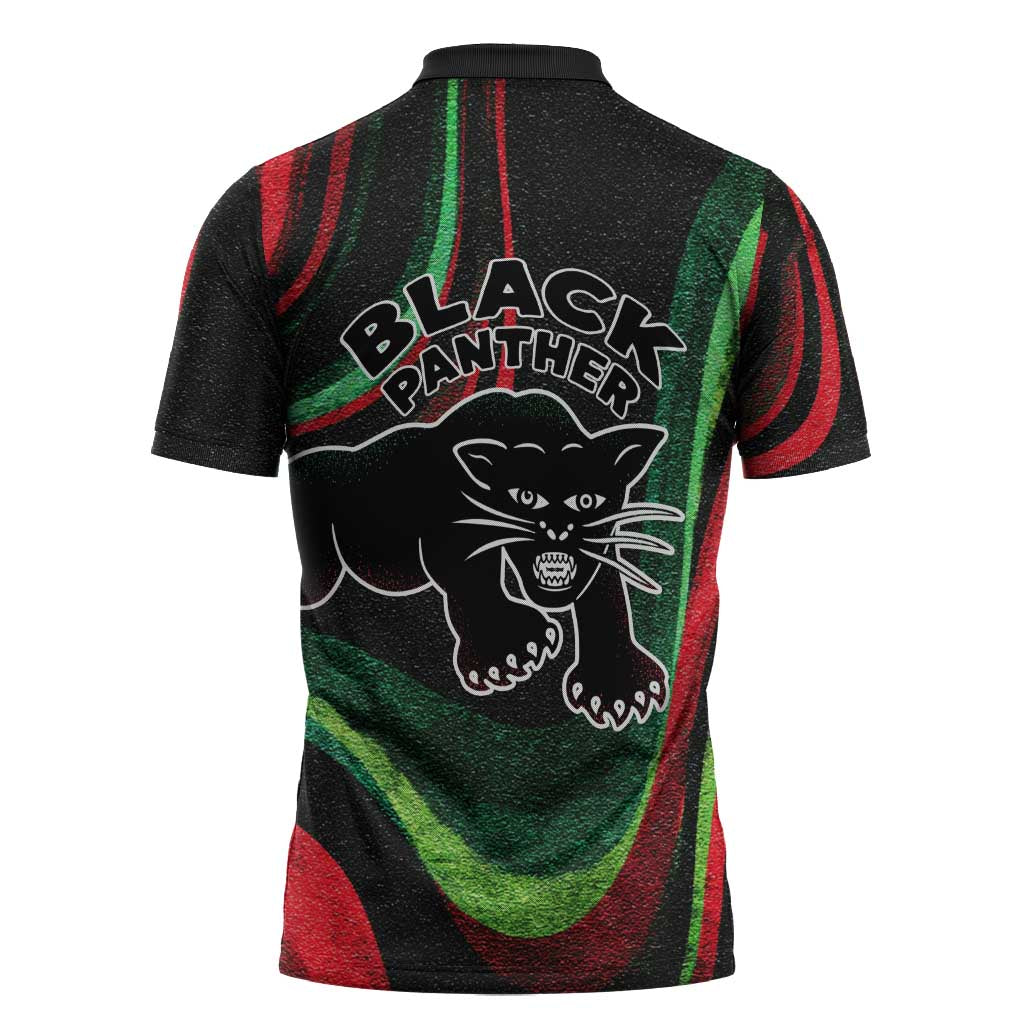 Huey P. Newton Zipper Polo Shirt Swirl Design Black Panther Party Symbol Revolutionary Tribute - African Pride