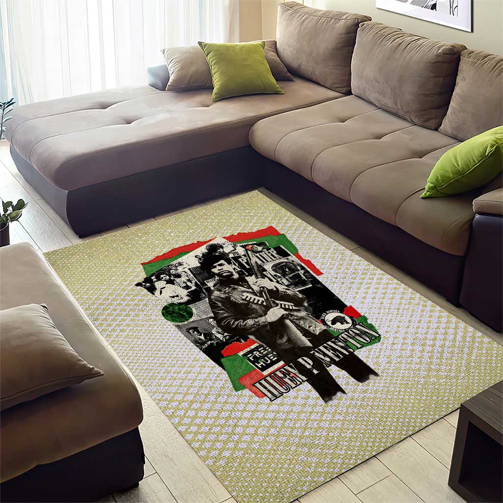 Huey P. Newton Area Rug Black Panther Collage Design Civil Rights Movement Theme Revolutionary Tribute - African Pride