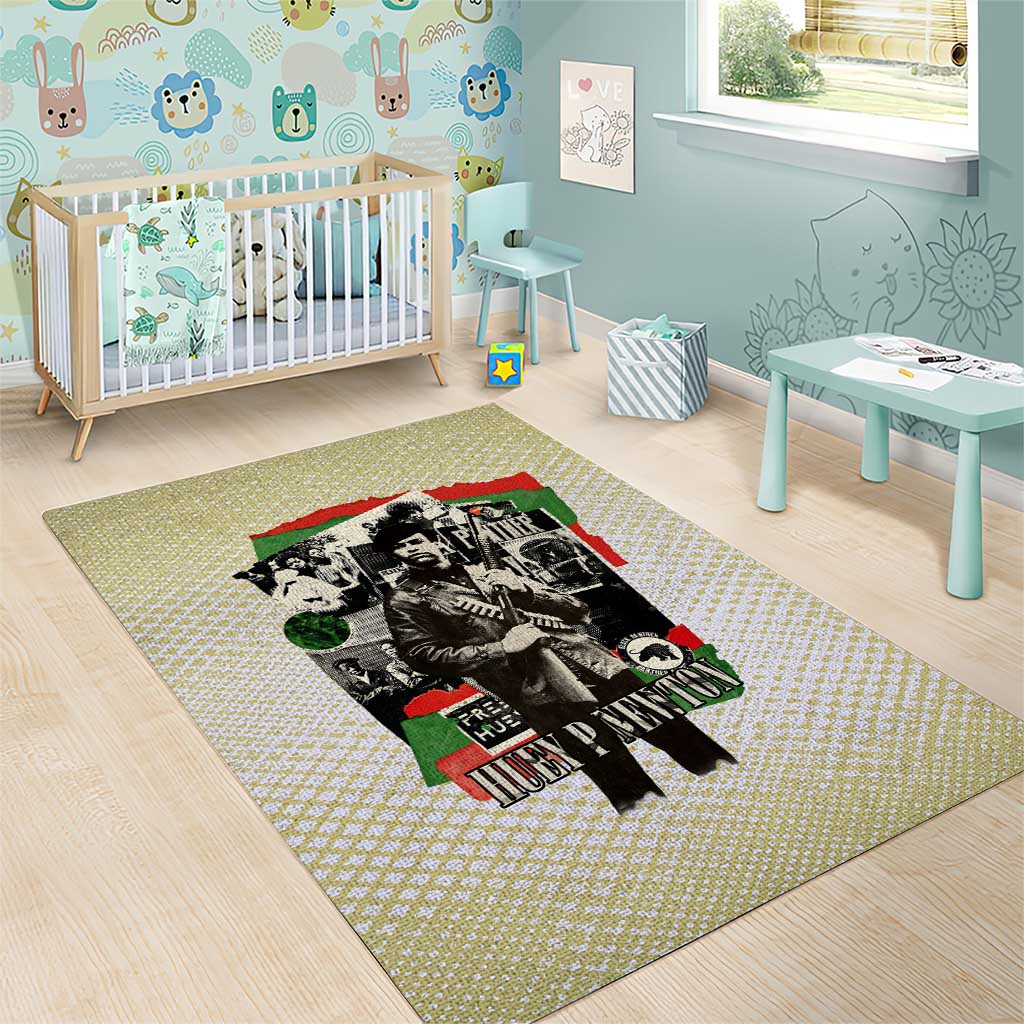 Huey P. Newton Area Rug Black Panther Collage Design Civil Rights Movement Theme Revolutionary Tribute - African Pride