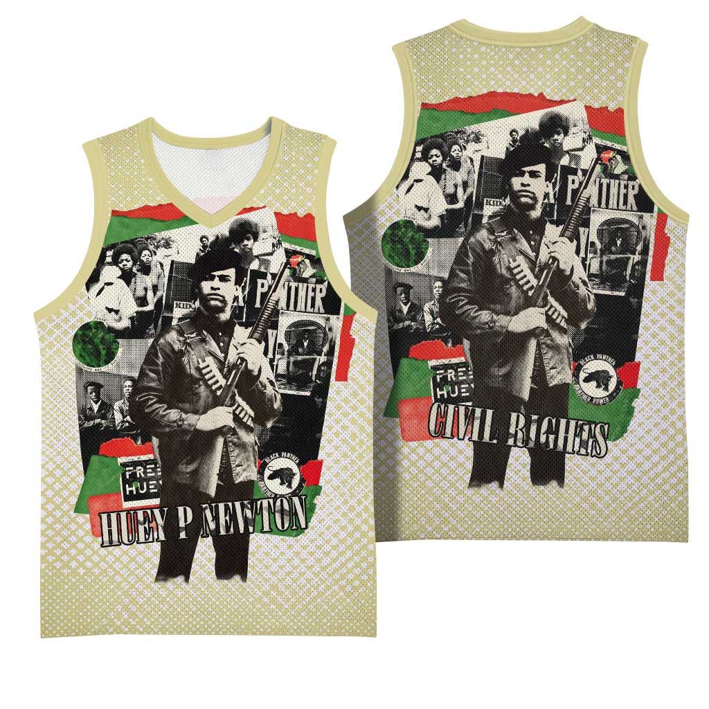 Huey P. Newton Basketball Jersey Black Panther Collage Design Civil Rights Movement Theme Revolutionary Tribute - African Pride