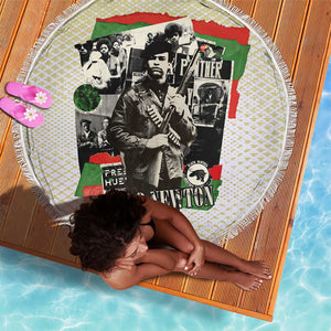 Huey P. Newton Beach Blanket Black Panther Collage Design Civil Rights Movement Theme Revolutionary Tribute - African Pride