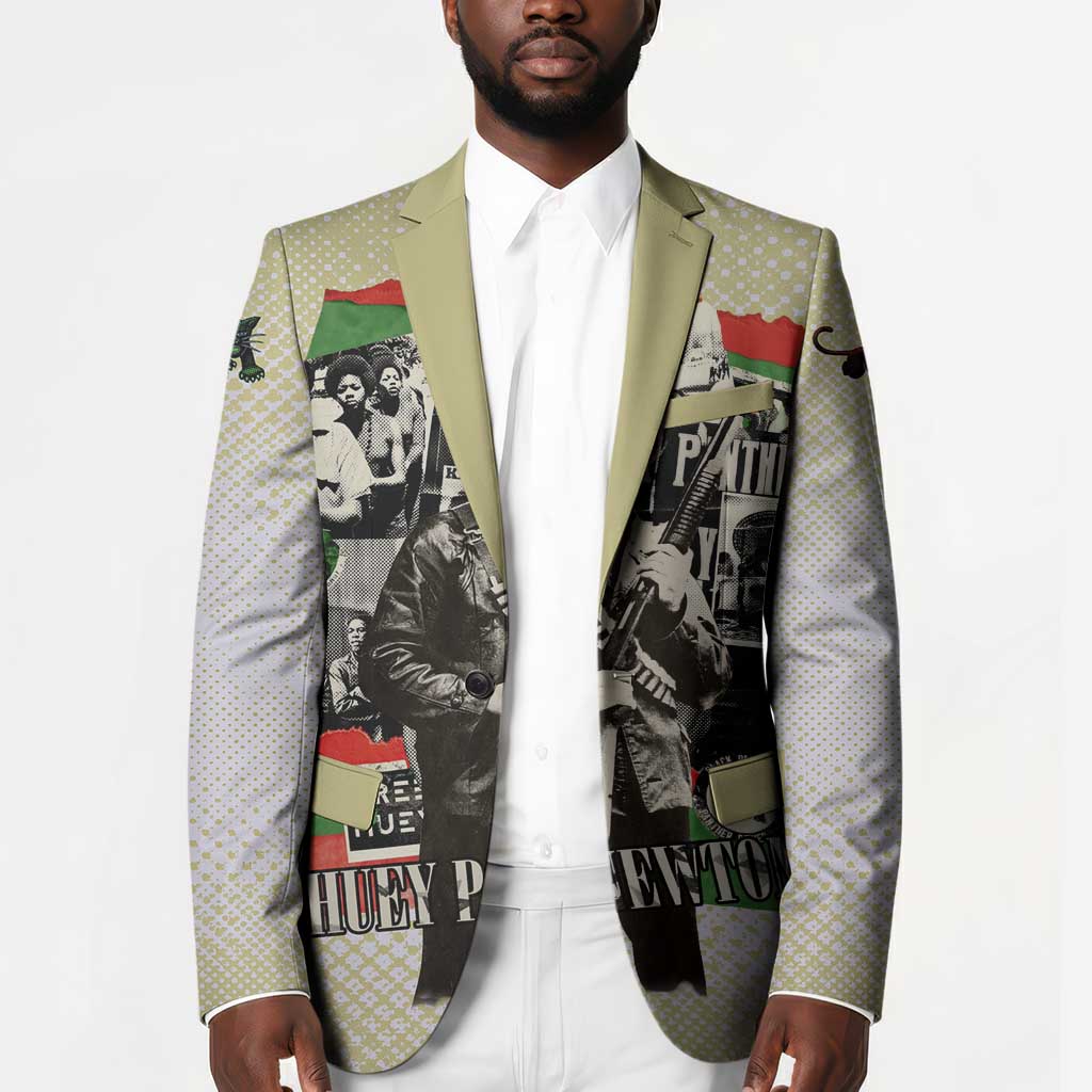 Huey P. Newton Blazer Black Panther Collage Design Civil Rights Movement Theme Revolutionary Tribute - African Pride