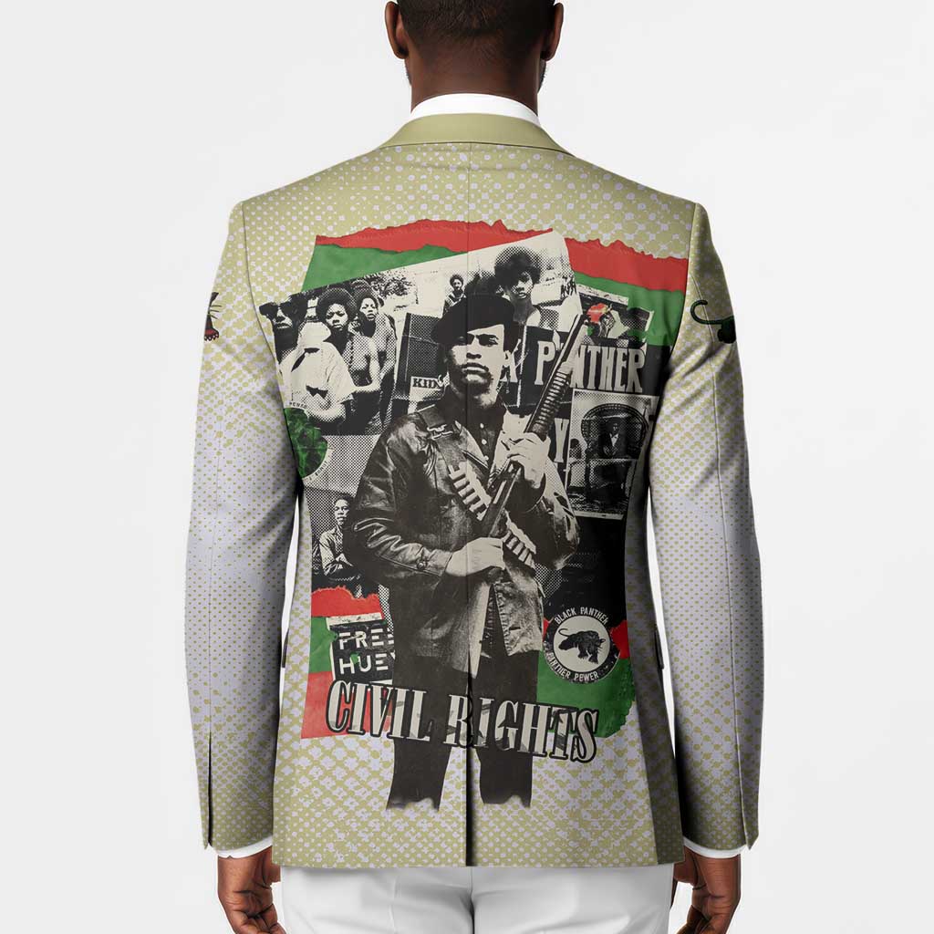 Huey P. Newton Blazer Black Panther Collage Design Civil Rights Movement Theme Revolutionary Tribute - African Pride