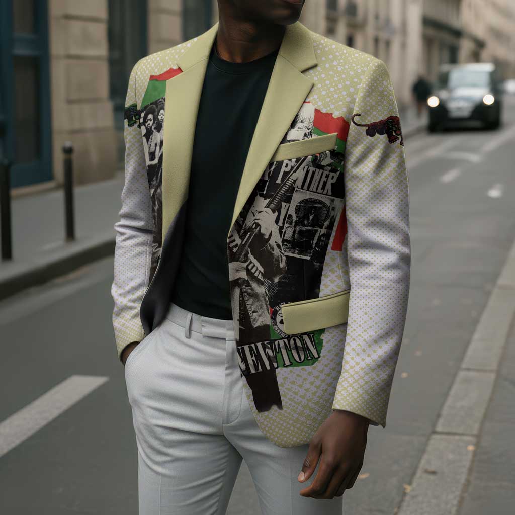 Huey P. Newton Blazer Black Panther Collage Design Civil Rights Movement Theme Revolutionary Tribute - African Pride