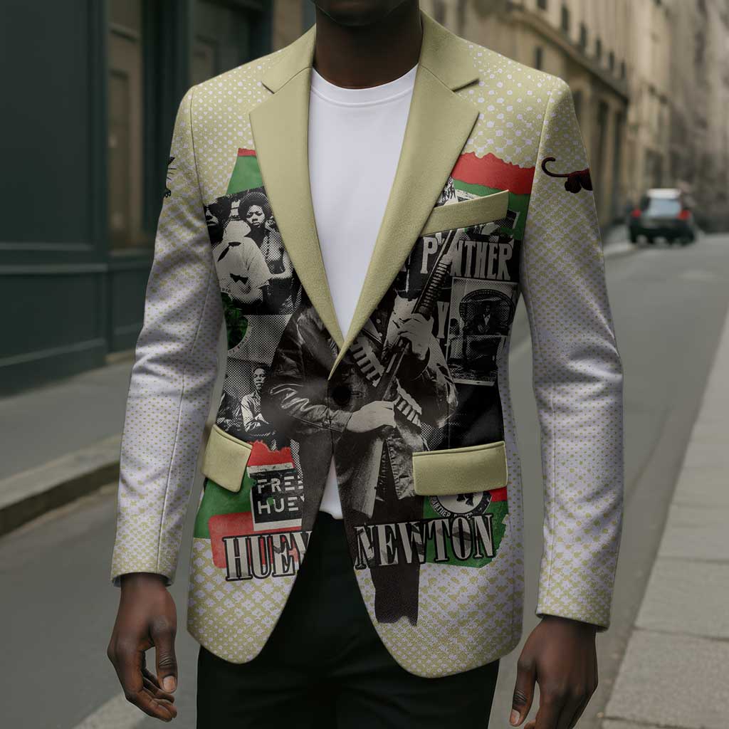 Huey P. Newton Blazer Black Panther Collage Design Civil Rights Movement Theme Revolutionary Tribute - African Pride