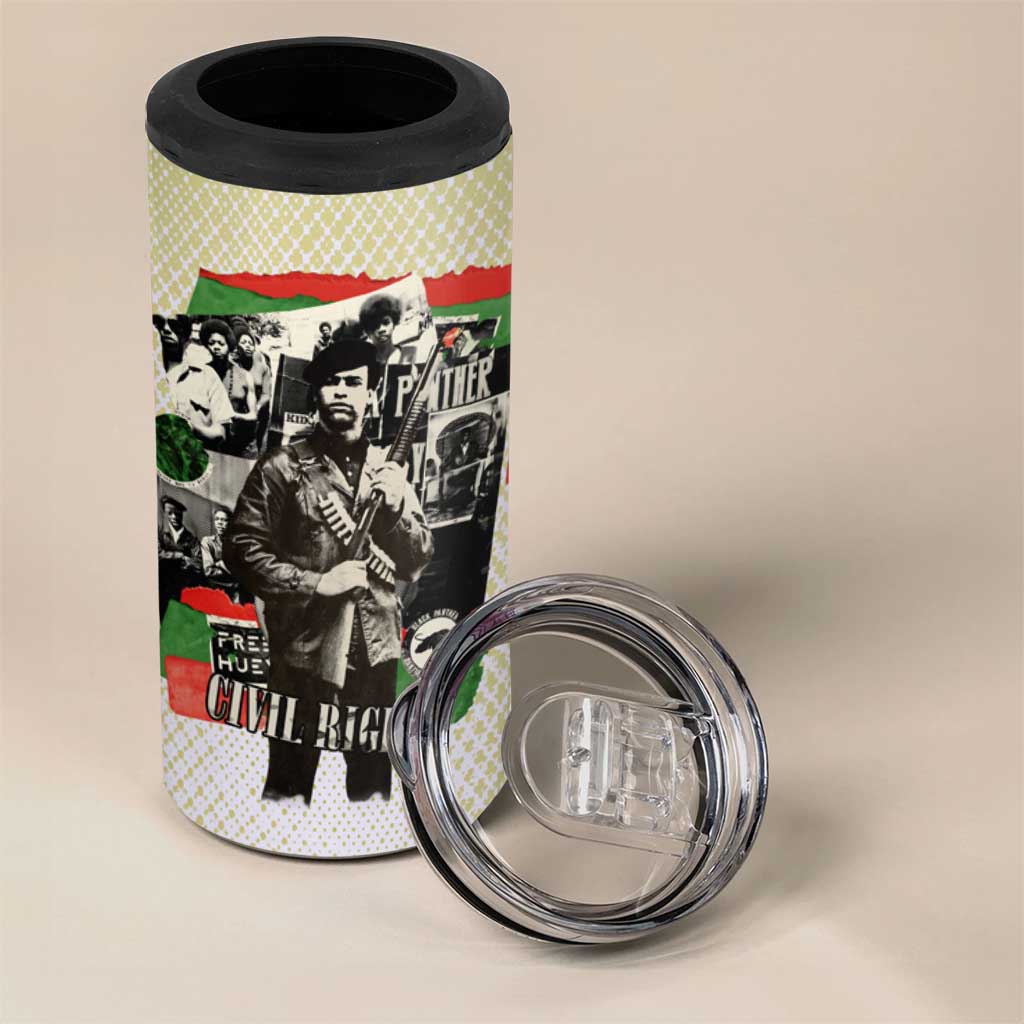 Huey P. Newton 4 in 1 Can Cooler Tumbler Black Panther Collage Design Civil Rights Movement Theme Revolutionary Tribute - African Pride