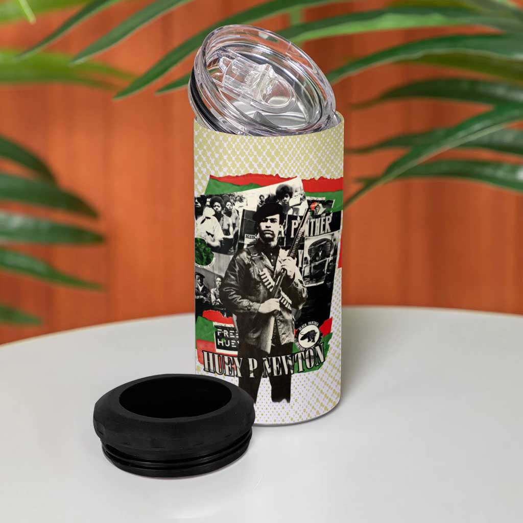 Huey P. Newton 4 in 1 Can Cooler Tumbler Black Panther Collage Design Civil Rights Movement Theme Revolutionary Tribute - African Pride
