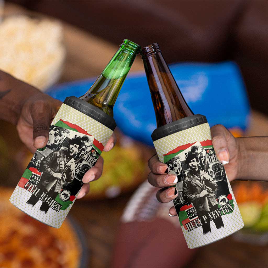 Huey P. Newton 4 in 1 Can Cooler Tumbler Black Panther Collage Design Civil Rights Movement Theme Revolutionary Tribute - African Pride
