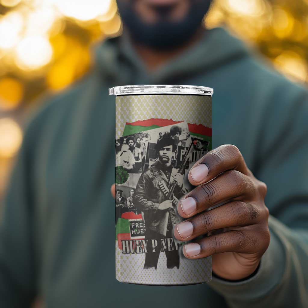 Huey P. Newton 4 in 1 Can Cooler Tumbler Black Panther Collage Design Civil Rights Movement Theme Revolutionary Tribute - African Pride