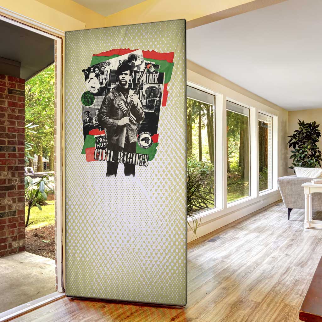 Huey P. Newton Door Cover Black Panther Collage Design Civil Rights Movement Theme Revolutionary Tribute - African Pride