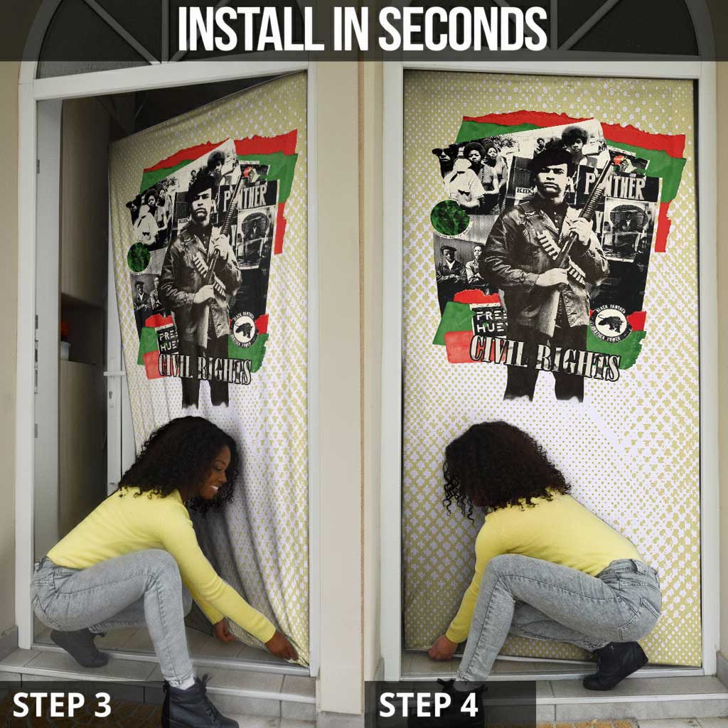 Huey P. Newton Door Cover Black Panther Collage Design Civil Rights Movement Theme Revolutionary Tribute - African Pride