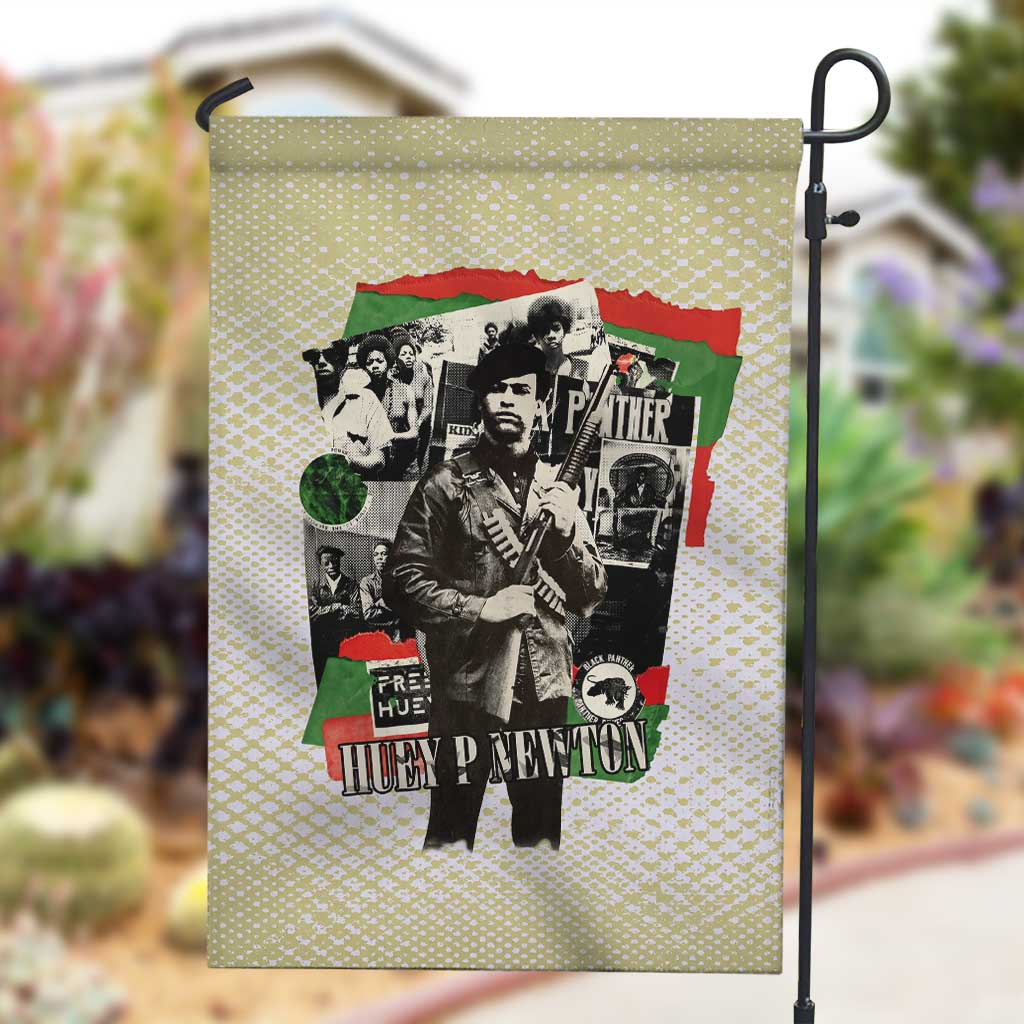 Huey P. Newton Garden Flag Black Panther Collage Design Civil Rights Movement Theme Revolutionary Tribute - African Pride