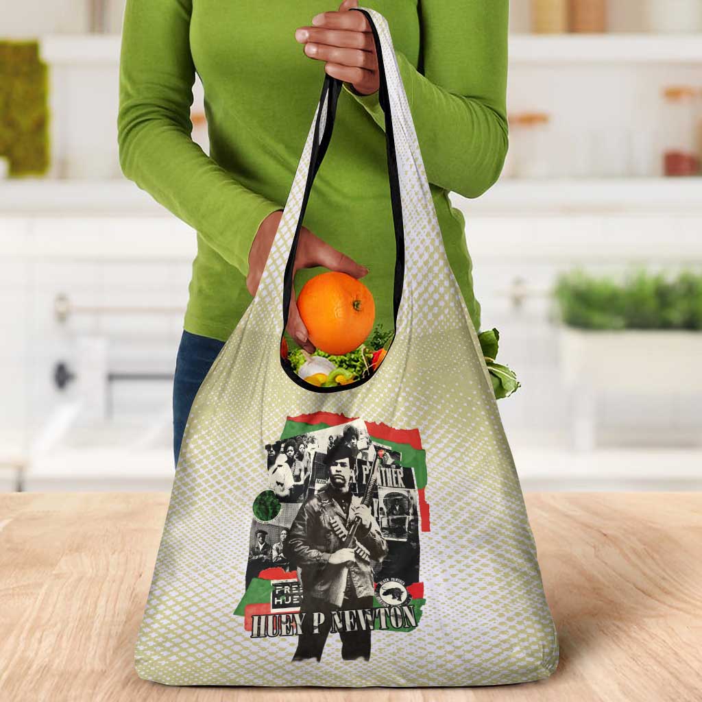 Huey P. Newton Grocery Bag Black Panther Collage Design Civil Rights Movement Theme Revolutionary Tribute - African Pride