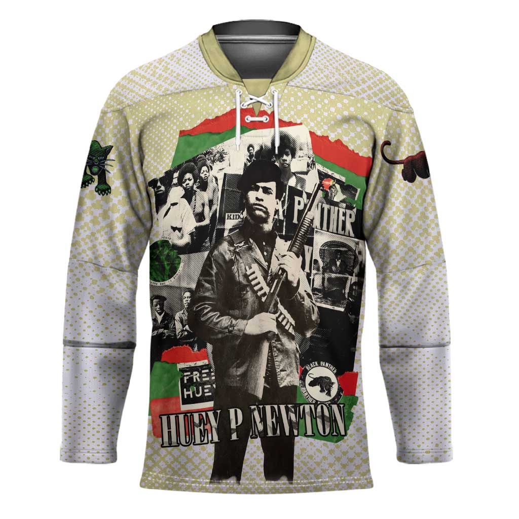 Huey P. Newton Hockey Jersey Black Panther Collage Design Civil Rights Movement Theme Revolutionary Tribute - African Pride