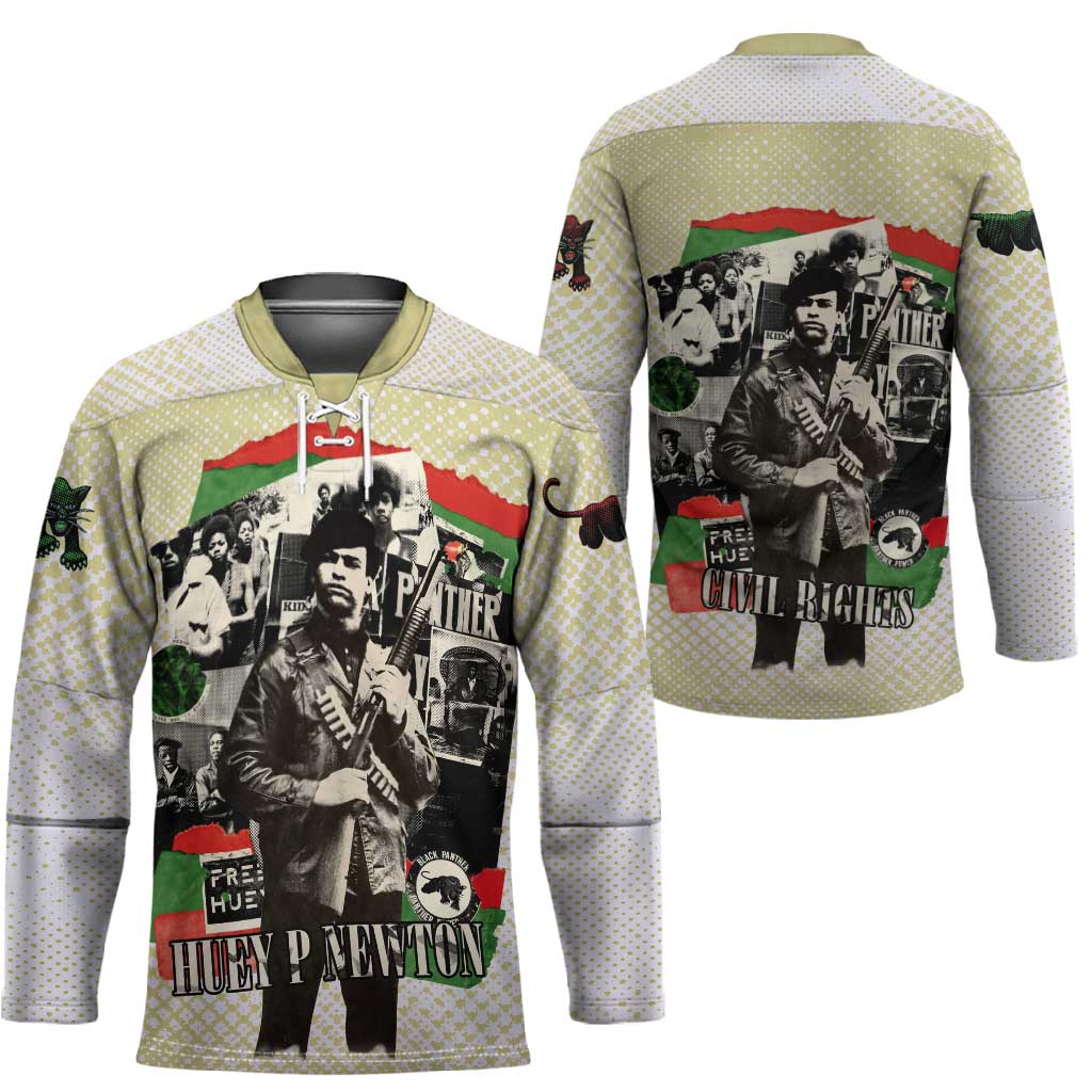 Huey P. Newton Hockey Jersey Black Panther Collage Design Civil Rights Movement Theme Revolutionary Tribute - African Pride
