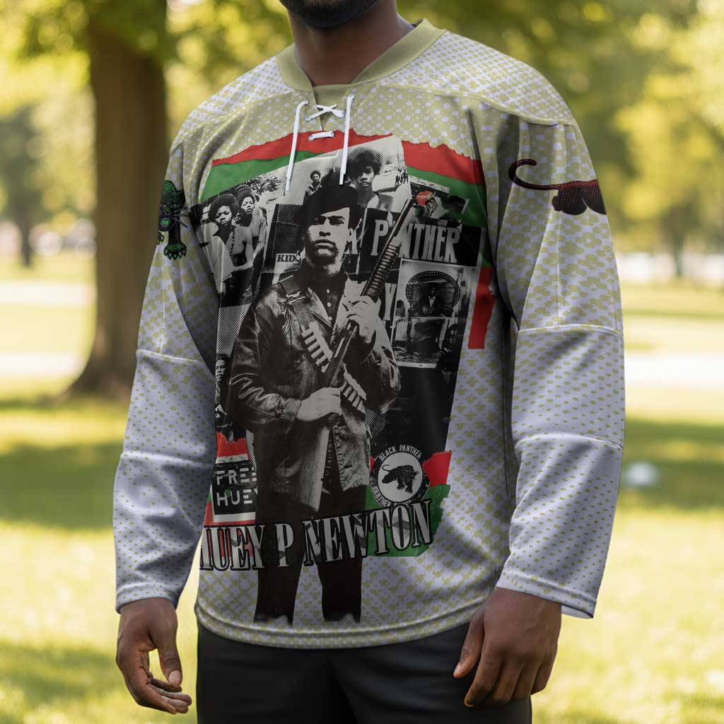 Huey P. Newton Hockey Jersey Black Panther Collage Design Civil Rights Movement Theme Revolutionary Tribute - African Pride