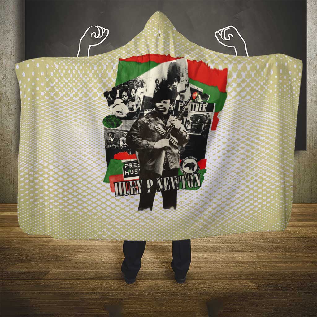 Huey P. Newton Hooded Blanket Black Panther Collage Design Civil Rights Movement Theme Revolutionary Tribute - African Pride