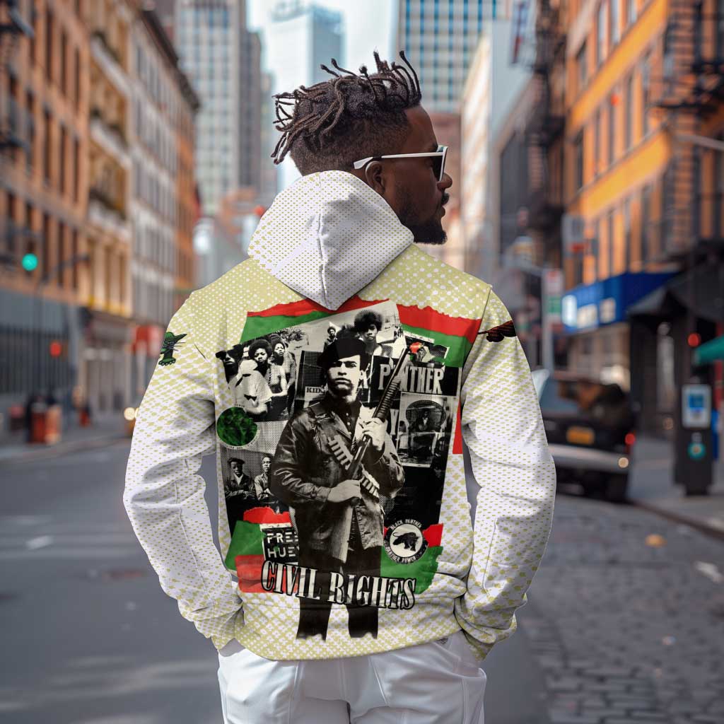 Huey P. Newton Hoodie Black Panther Collage Design Civil Rights Movement Theme Revolutionary Tribute - African Pride