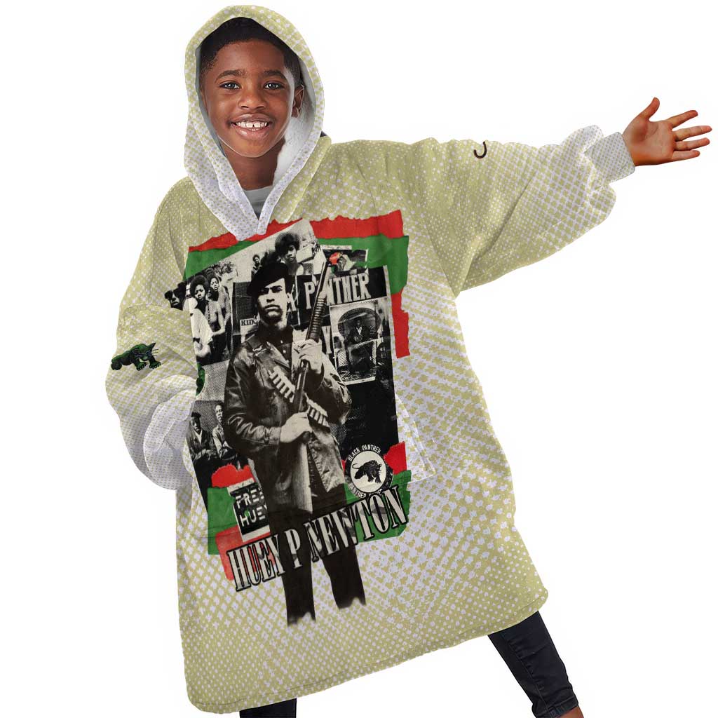 Huey P. Newton Kid Wearable Blanket Hoodie Black Panther Collage Design Civil Rights Movement Theme Revolutionary Tribute - African Pride