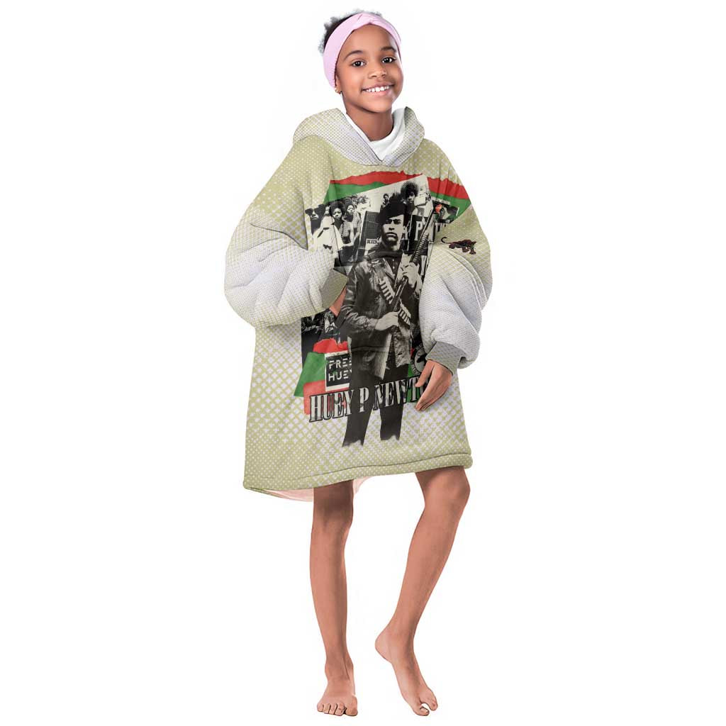 Huey P. Newton Kid Wearable Blanket Hoodie Black Panther Collage Design Civil Rights Movement Theme Revolutionary Tribute - African Pride