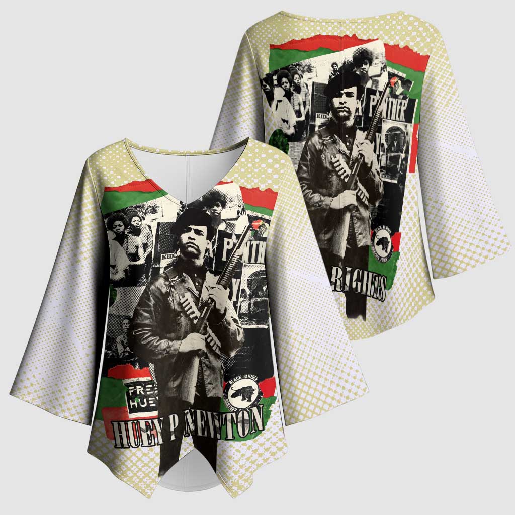 Huey P. Newton Kimono Sleeve Blouse Black Panther Collage Design Civil Rights Movement Theme Revolutionary Tribute - African Pride