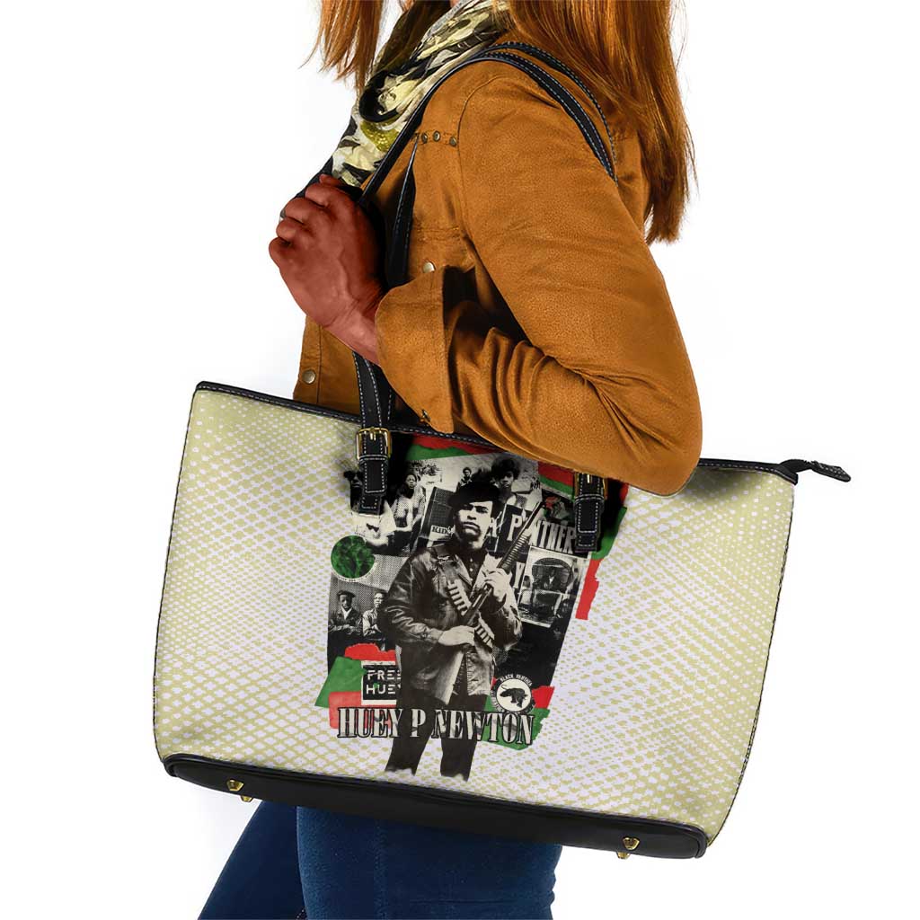 Huey P. Newton Leather Tote Bag Black Panther Collage Design Civil Rights Movement Theme Revolutionary Tribute - African Pride