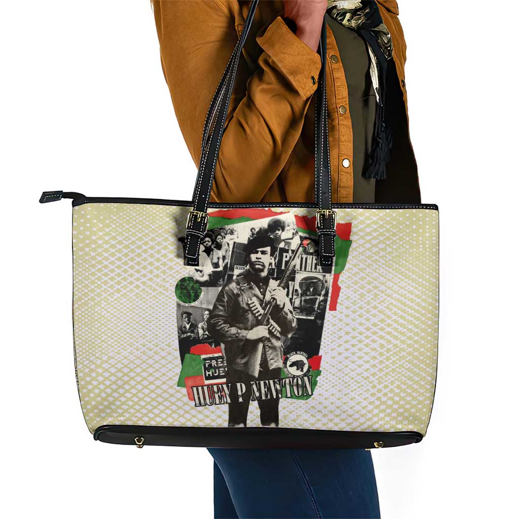 Huey P. Newton Leather Tote Bag Black Panther Collage Design Civil Rights Movement Theme Revolutionary Tribute - African Pride