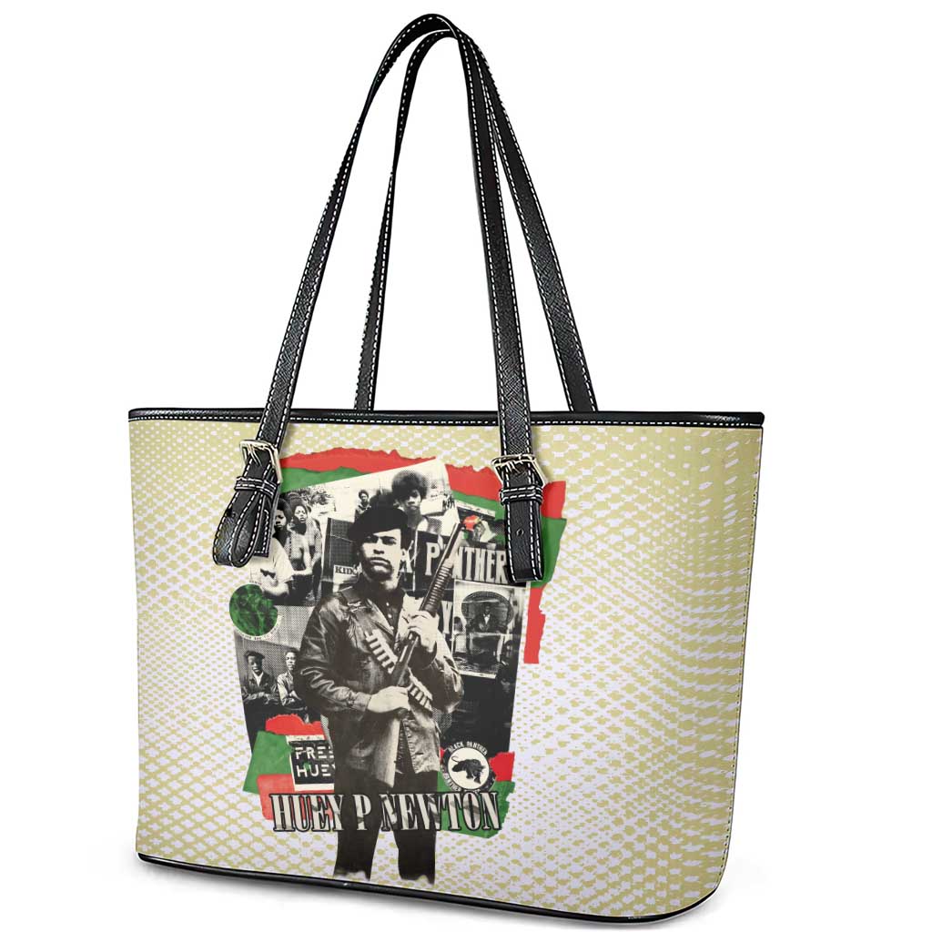 Huey P. Newton Leather Tote Bag Black Panther Collage Design Civil Rights Movement Theme Revolutionary Tribute - African Pride