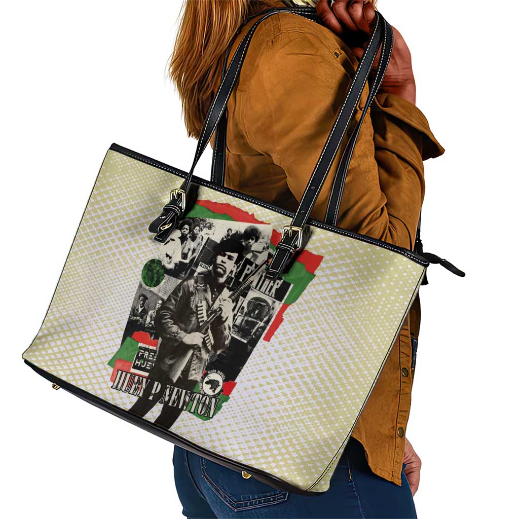 Huey P. Newton Leather Tote Bag Black Panther Collage Design Civil Rights Movement Theme Revolutionary Tribute - African Pride