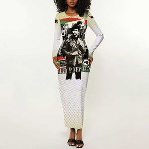 Huey P. Newton Long Sleeve Bodycon Dress Black Panther Collage Design Civil Rights Movement Theme Revolutionary Tribute - African Pride