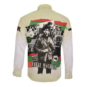 Huey P. Newton Long Sleeve Button Shirt Black Panther Collage Design Civil Rights Movement Theme Revolutionary Tribute - African Pride