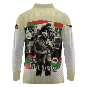 Huey P. Newton Long Sleeve Polo Shirt Black Panther Collage Design Civil Rights Movement Theme Revolutionary Tribute - African Pride