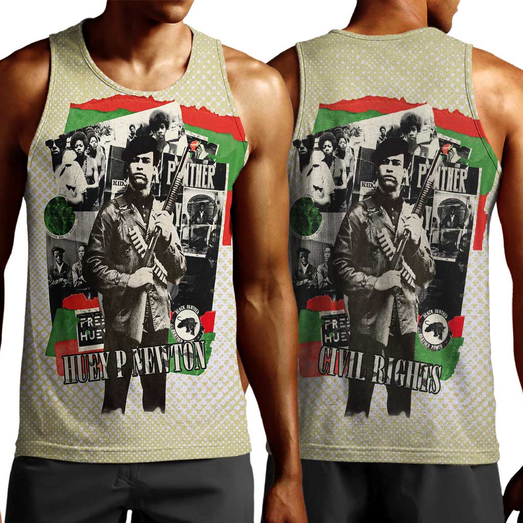 Huey P. Newton Men Tank Top Black Panther Collage Design Civil Rights Movement Theme Revolutionary Tribute - African Pride