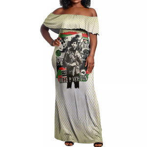 Huey P. Newton Off Shoulder Maxi Dress Black Panther Collage Design Civil Rights Movement Theme Revolutionary Tribute - African Pride
