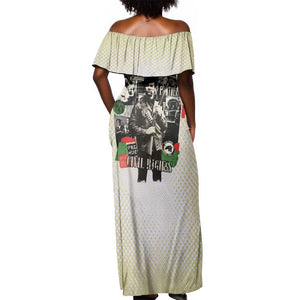 Huey P. Newton Off Shoulder Maxi Dress Black Panther Collage Design Civil Rights Movement Theme Revolutionary Tribute - African Pride