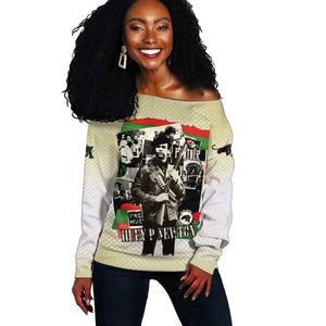Huey P. Newton Off Shoulder Sweater Black Panther Collage Design Civil Rights Movement Theme Revolutionary Tribute - African Pride