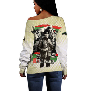 Huey P. Newton Off Shoulder Sweater Black Panther Collage Design Civil Rights Movement Theme Revolutionary Tribute - African Pride