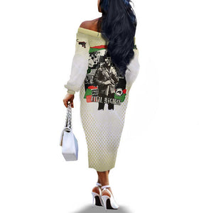 Huey P. Newton Off The Shoulder Long Sleeve Dress Black Panther Collage Design Civil Rights Movement Theme Revolutionary Tribute - African Pride