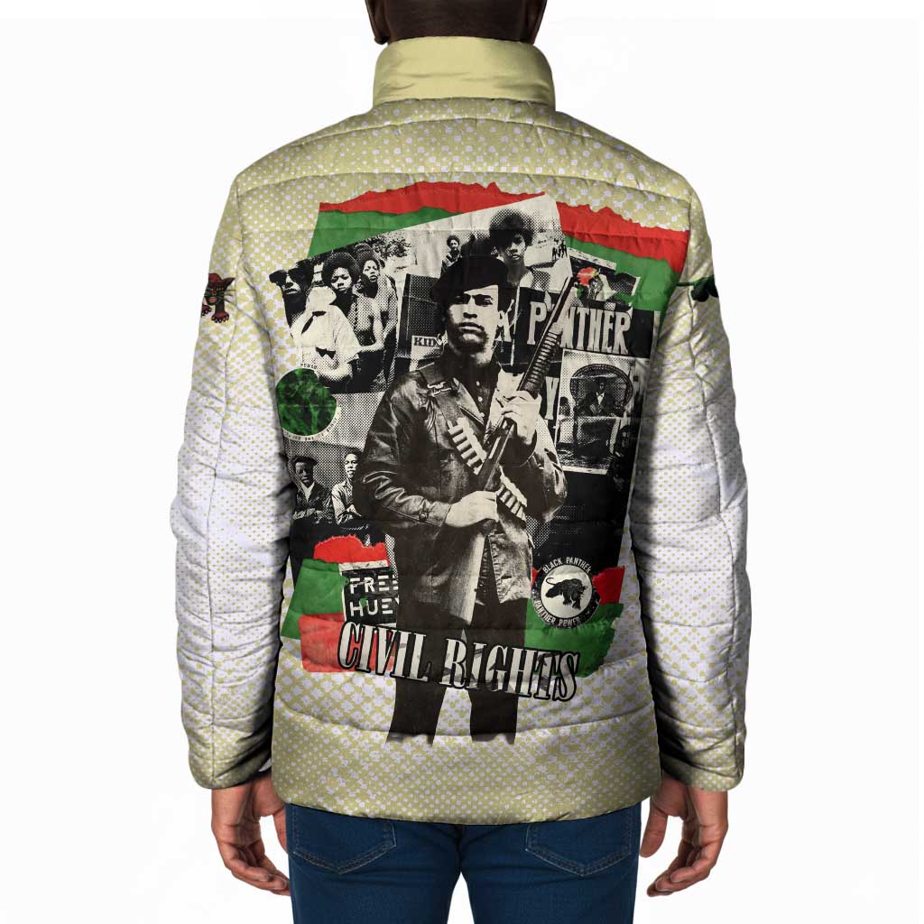 Huey P. Newton Padded Jacket Black Panther Collage Design Civil Rights Movement Theme Revolutionary Tribute - African Pride