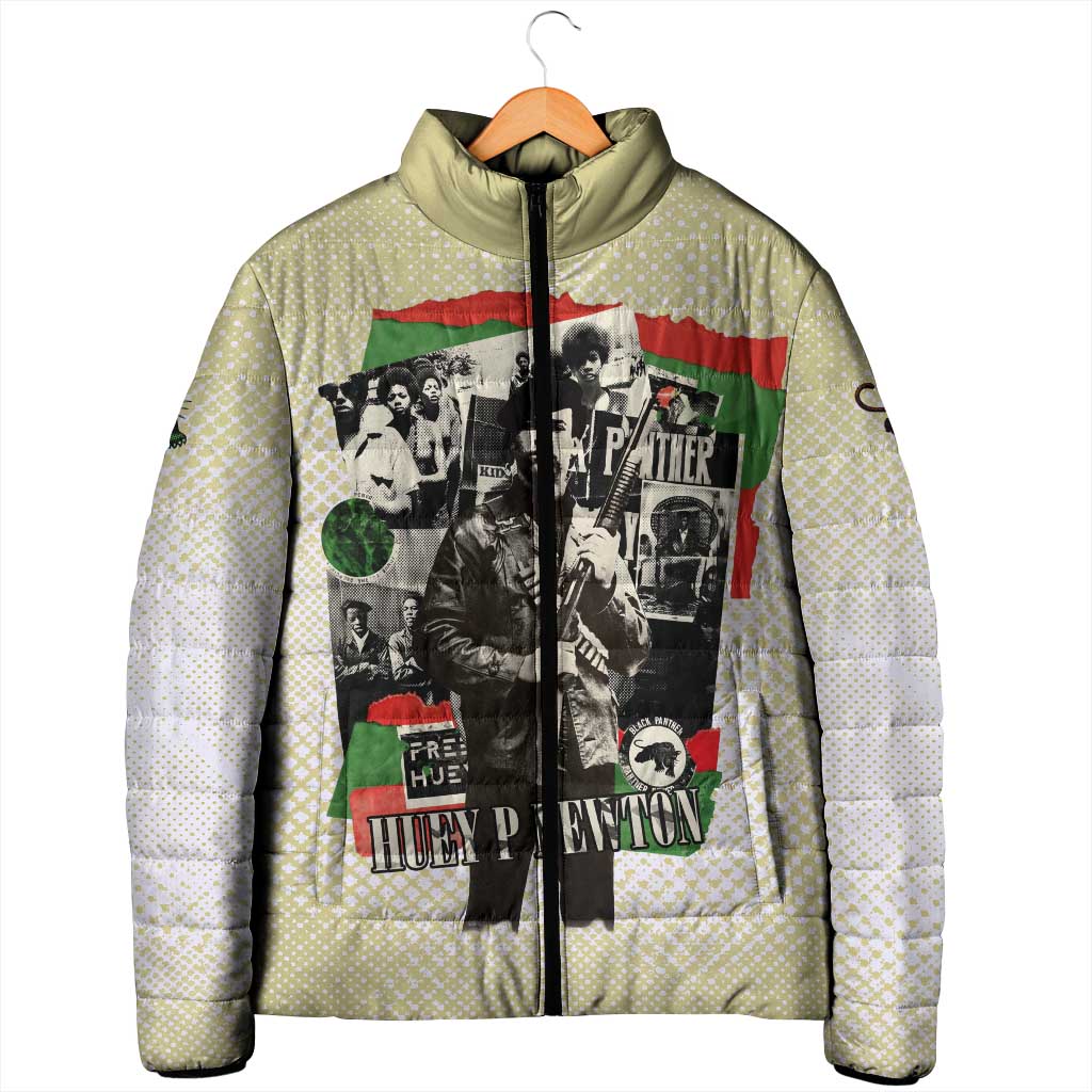 Huey P. Newton Padded Jacket Black Panther Collage Design Civil Rights Movement Theme Revolutionary Tribute - African Pride
