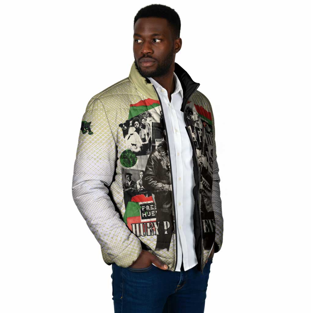 Huey P. Newton Padded Jacket Black Panther Collage Design Civil Rights Movement Theme Revolutionary Tribute - African Pride