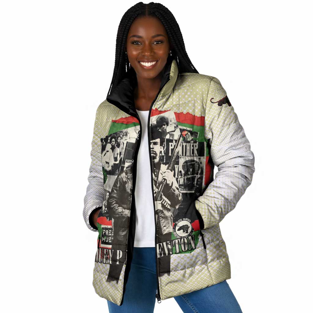 Huey P. Newton Padded Jacket Black Panther Collage Design Civil Rights Movement Theme Revolutionary Tribute - African Pride