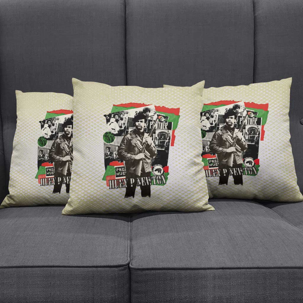 Huey P. Newton Pillow Cover Black Panther Collage Design Civil Rights Movement Theme Revolutionary Tribute - African Pride