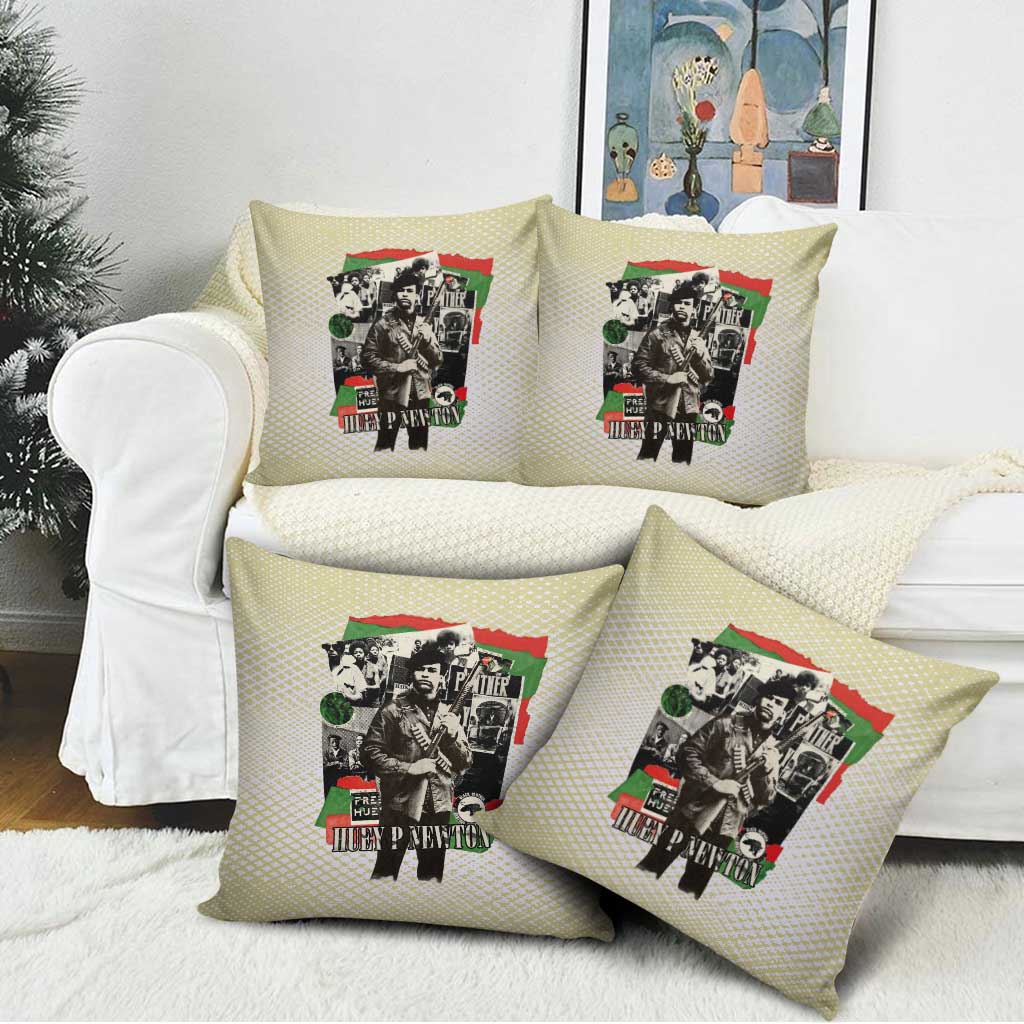 Huey P. Newton Pillow Cover Black Panther Collage Design Civil Rights Movement Theme Revolutionary Tribute - African Pride