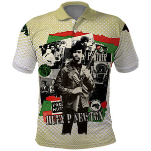 Huey P. Newton Polo Shirt Black Panther Collage Design Civil Rights Movement Theme Revolutionary Tribute TS04
