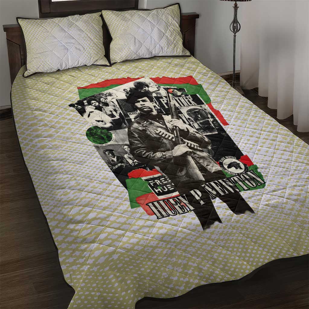 Huey P. Newton Quilt Bed Set Black Panther Collage Design Civil Rights Movement Theme Revolutionary Tribute - African Pride