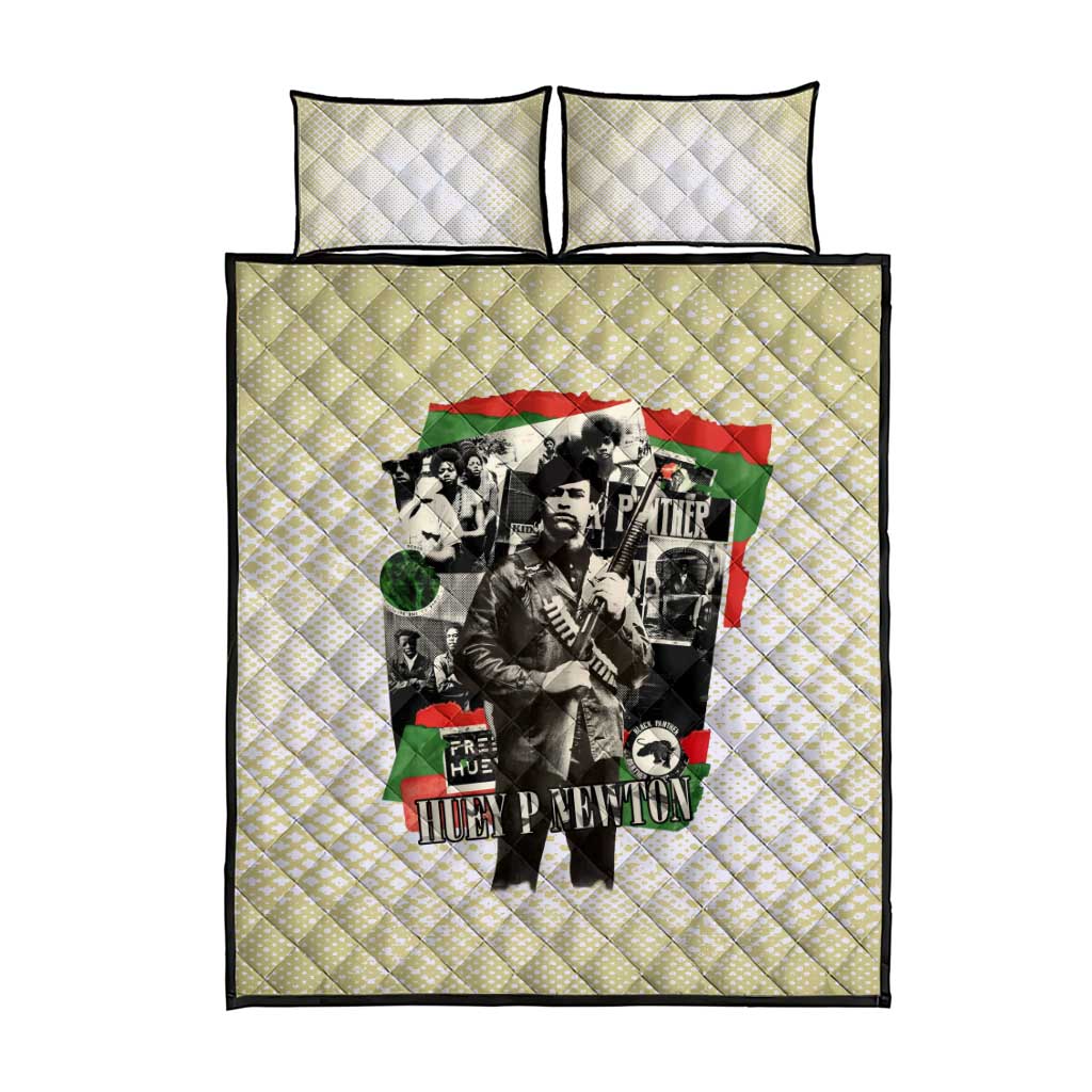 Huey P. Newton Quilt Bed Set Black Panther Collage Design Civil Rights Movement Theme Revolutionary Tribute - African Pride