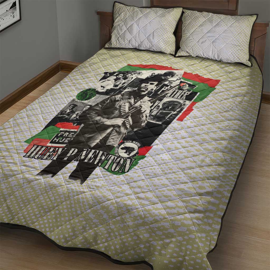 Huey P. Newton Quilt Bed Set Black Panther Collage Design Civil Rights Movement Theme Revolutionary Tribute - African Pride